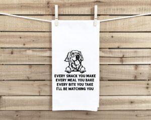 every snack you make golden retriever flour sack kitchen towel with hanging loop funny peeking dog dish cloth housewarming hostess birthday christmas gift