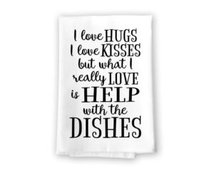 honey dew gifts funny kitchen towels, i really love is help with the dishes flour sack towel, 27 inch by 27 inch, 100% cotton, highly absorbent, multi-purpose kitchen dish towel