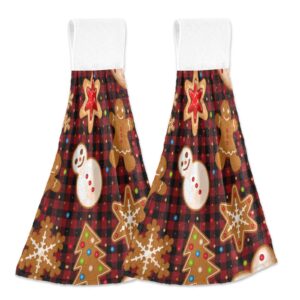 christmas gingerbread cookies kitchen hanging towel 12 x 17 inch tree snowman hand tie towels set 2 pcs tea bar dish cloths dry towel soft absorbent durable for bathroom laundry room decor