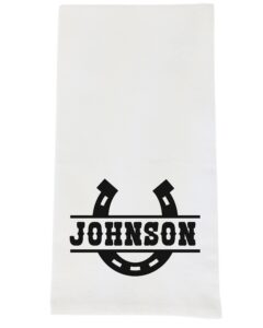 personalized with your name - flour sack, tea kitchen dish towel - cowboy, western, split horseshoe custom decor