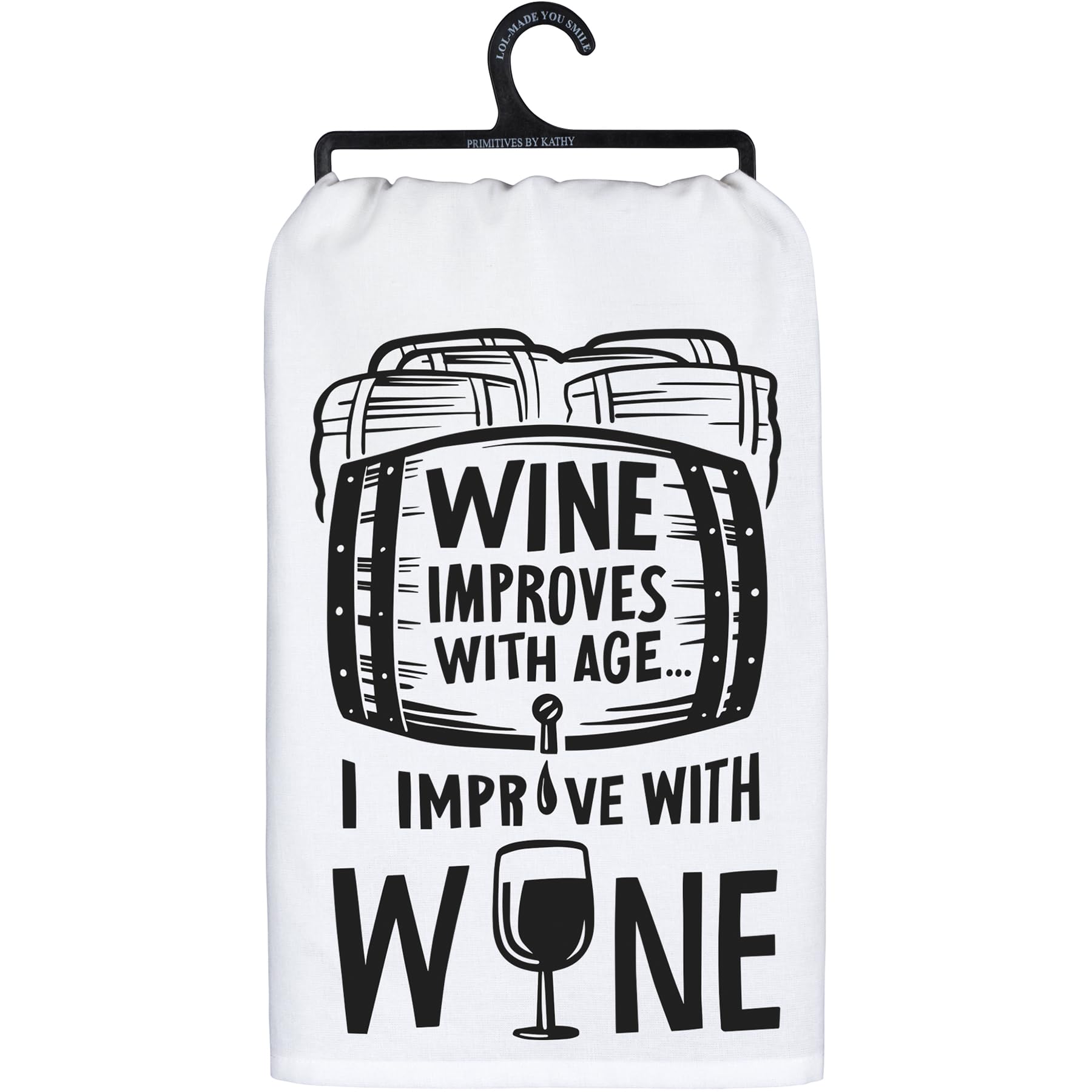 Primitives by Kathy Decorative Kitchen Towel - Wine Improves with Age..I Improve with Wine