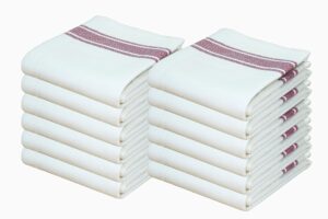 tiny break 100% natural cotton kitchen towel 17 x 27 inch, 12 pack, white with red stripe
