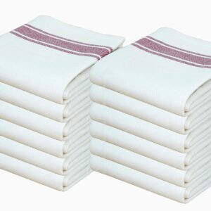 Tiny Break 100% Natural Cotton Kitchen Towel 17 x 27 Inch, 12 Pack, White with Red Stripe