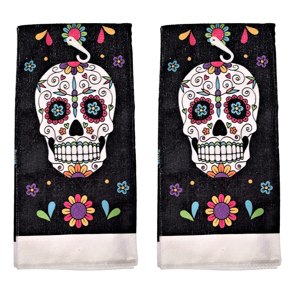 Hand Towel Set 2 Pack Decorate Your Kitchen Décor – Home Décor -Bath Towels Kitchen Linens (Day of The Dead Sugar Skulls)