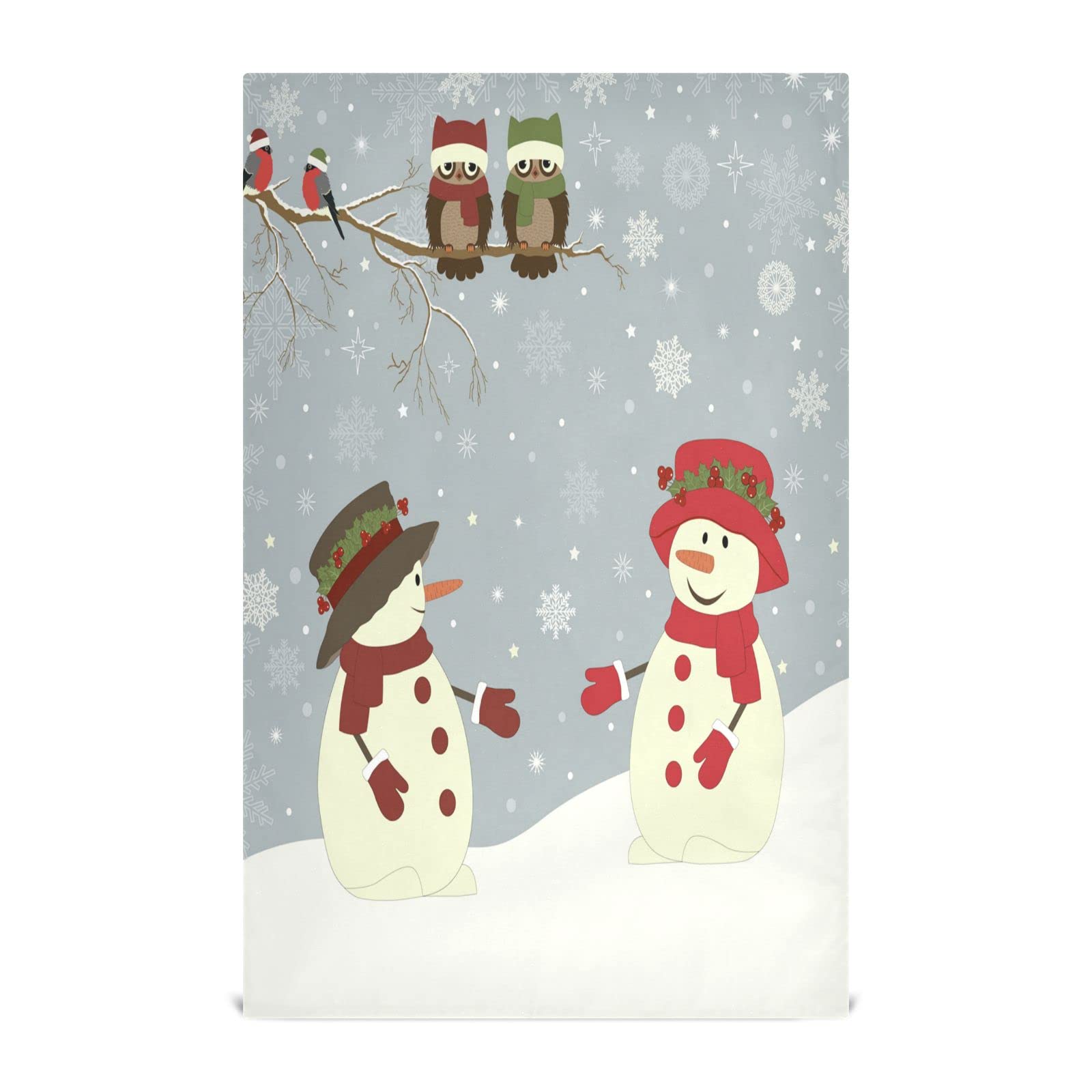 SLHKPNS Snowman Birds Kitchen Dish Towel Set of 4,Christmas Owls 18x28in Absorbent Dishcloth Reusable Cleaning Cloths for Household Use