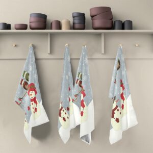 SLHKPNS Snowman Birds Kitchen Dish Towel Set of 4,Christmas Owls 18x28in Absorbent Dishcloth Reusable Cleaning Cloths for Household Use