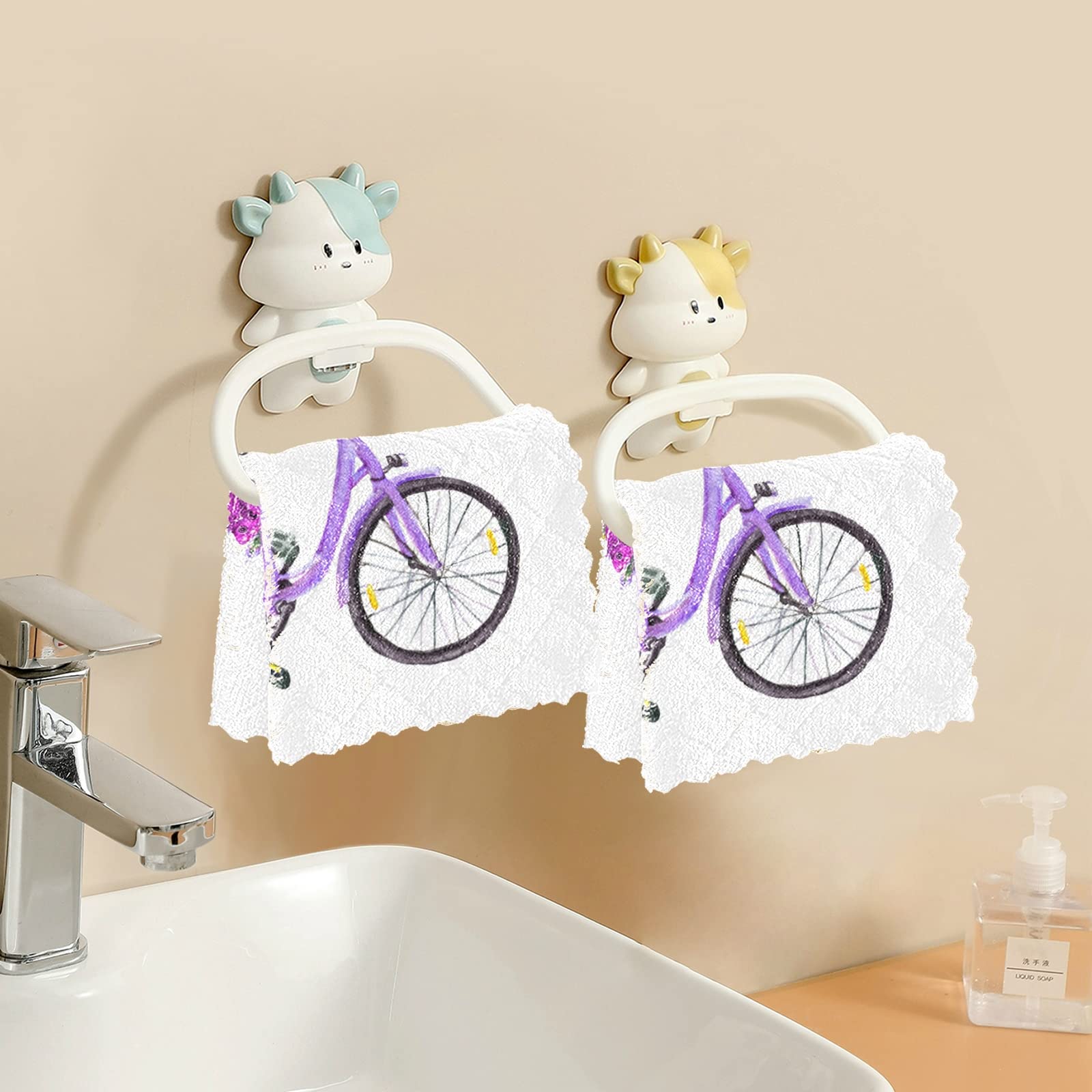 ALAZA Dish Towels Kitchen Cleaning Cloths Violet Bicycle Lavender Flower Butterflies Dish Cloths Super Absorbent Kitchen Towels Lint Free Bar Tea Soft Towel Kitchen Accessories Set of 6,11"x11"
