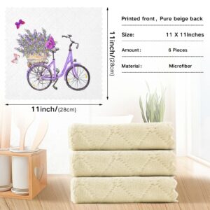 ALAZA Dish Towels Kitchen Cleaning Cloths Violet Bicycle Lavender Flower Butterflies Dish Cloths Super Absorbent Kitchen Towels Lint Free Bar Tea Soft Towel Kitchen Accessories Set of 6,11"x11"