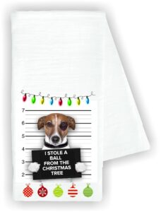 kitchen dish towel i stole a ball from the christmas tree jack russell terrier dog pet funny cute kitchen decor drying cloth…100% cotton