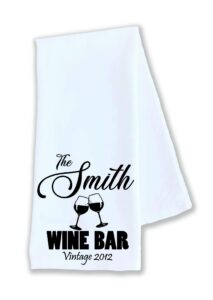 kitchen dish towel the wine bar custom family name and date funny cute kitchen decor drying cloth…100% cotton
