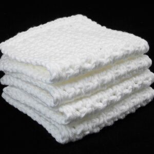 Set of 4 Handmade White 4 inch x 7 inch Rectangular Crochet Cotton Dishcloths