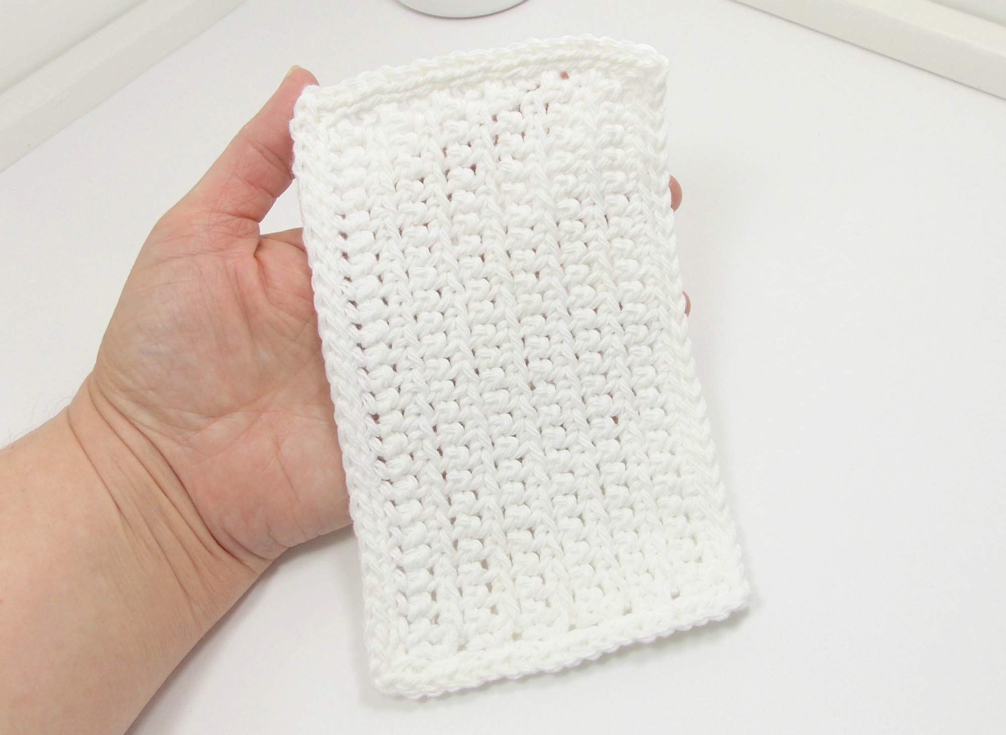 Set of 4 Handmade White 4 inch x 7 inch Rectangular Crochet Cotton Dishcloths