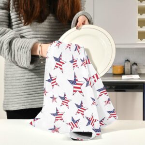 Kigai USA Flag Stars Kitchen Towels, 18 x 28 Inch Super Soft and Absorbent Dish Cloths for Washing Dishes, 4 Pack Reusable Multi-Purpose Microfiber Hand Towels for Kitchen