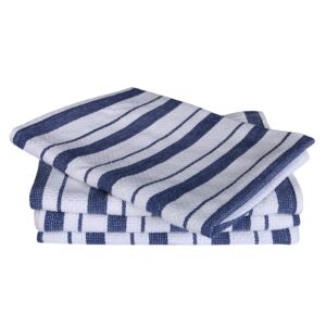 rajrang dish drying kitchen towels with hanging loops - 18 x 28 inches washable ultra absorbent and quick-dry cloths for everyday cleaning - set of 4 - navy and white