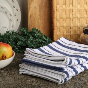 RAJRANG Dish Drying Kitchen Towels with Hanging Loops - 18 x 28 Inches Washable Ultra Absorbent and Quick-Dry Cloths for Everyday Cleaning - Set of 4 - Navy and White