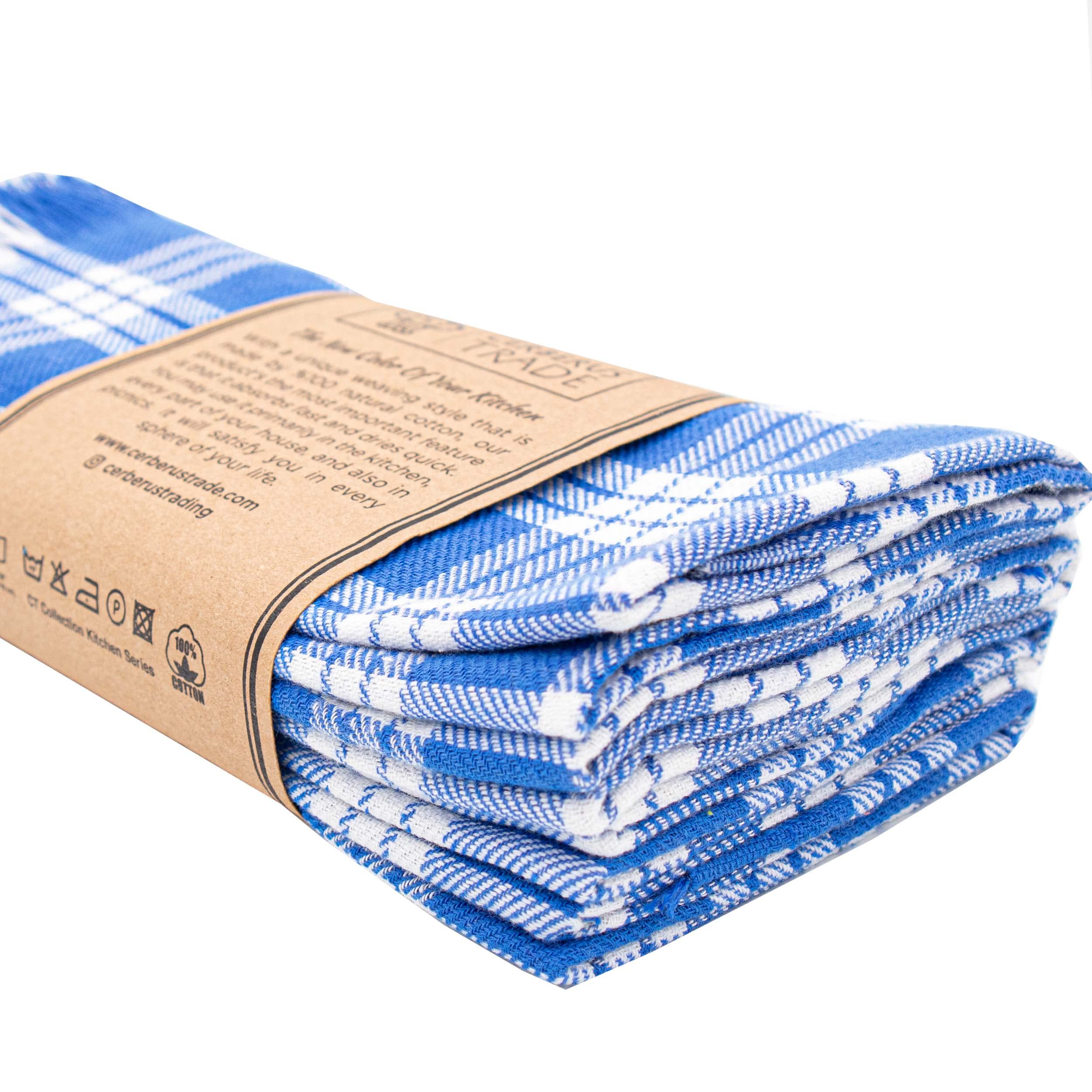 Cerberus Trade Dish and Kitchen Towels -0 Cotton Bar and Hand Towels, Absorbent for Dishes, Blue (Set of 4)