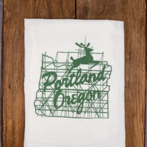 Tea Towel | Famous Portland Oregon PDX Stag Sign | Pacific Northwest | PNW | Oregonian Souvenir Gift