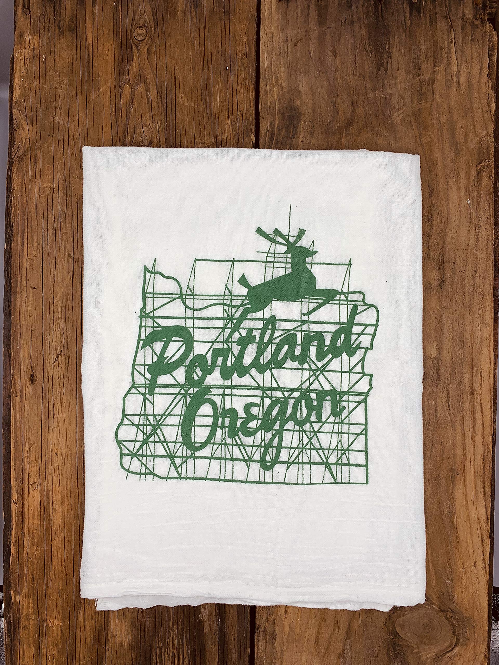 Tea Towel | Famous Portland Oregon PDX Stag Sign | Pacific Northwest | PNW | Oregonian Souvenir Gift
