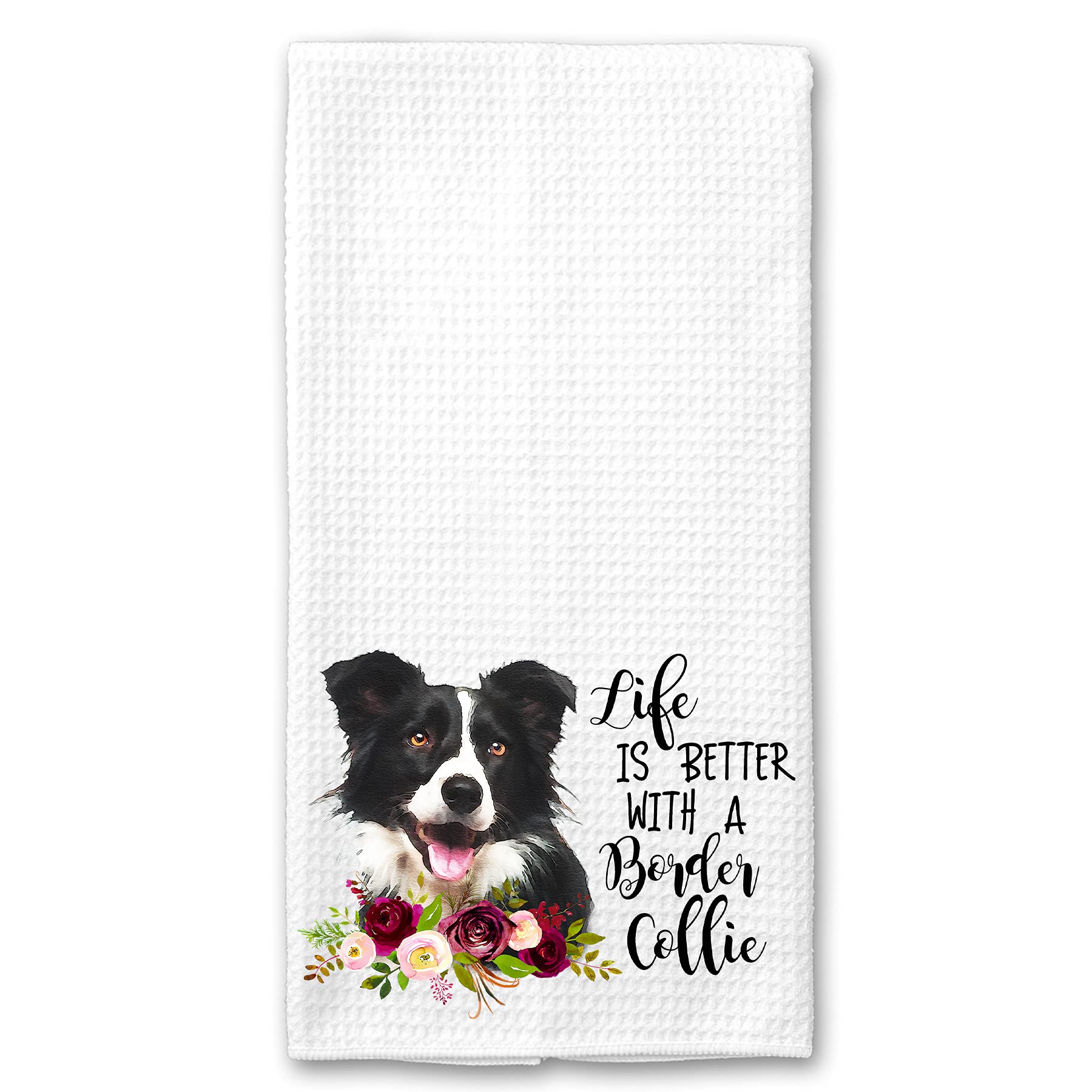 Life is Better with a Border Collie Waffle Weave Microfiber Kitchen Towel Gift for Dog Lover