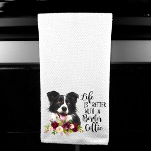 Life is Better with a Border Collie Waffle Weave Microfiber Kitchen Towel Gift for Dog Lover