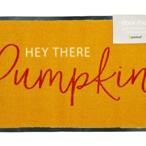 Pearhead Hey There Pumpkin Welcome Mat, Nonslip Rubber Backing Doormat, Outdoor and Indoor Entry Door Mat, Fall Home Dećor Accessory, Orange