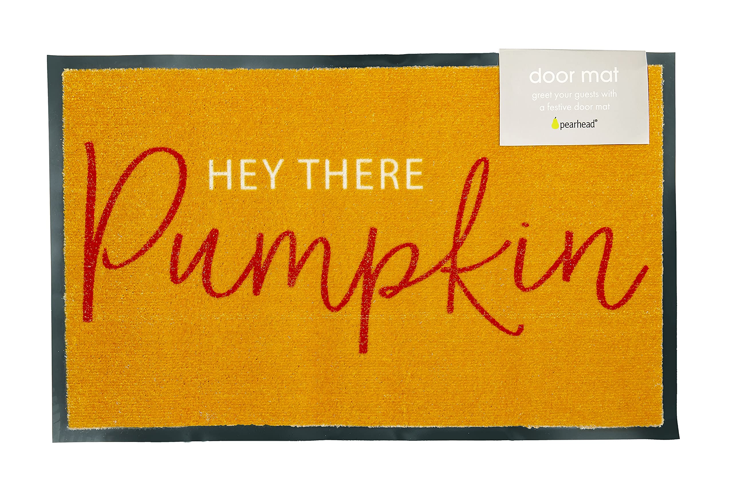 Pearhead Hey There Pumpkin Welcome Mat, Nonslip Rubber Backing Doormat, Outdoor and Indoor Entry Door Mat, Fall Home Dećor Accessory, Orange