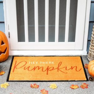 Pearhead Hey There Pumpkin Welcome Mat, Nonslip Rubber Backing Doormat, Outdoor and Indoor Entry Door Mat, Fall Home Dećor Accessory, Orange