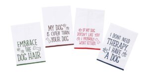 dog funny sayings kitchen towels with hang loops, set of 4