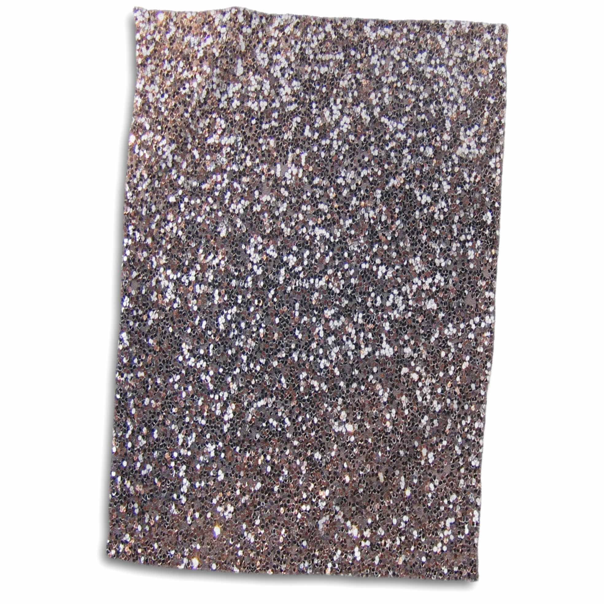 3D Rose Silver Faux Glitter-Photo of Glittery Texture-Metallic Sparkly Bling-Diva Glam Sequins Glamor Hand/Sports Towel, 15 x 22