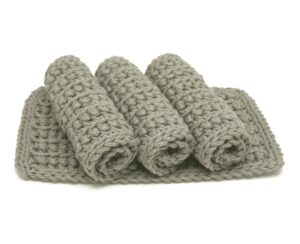set of 4 handmade grey 4 inch x 7 inch rectangular crochet cotton dishcloths, gray dishrags