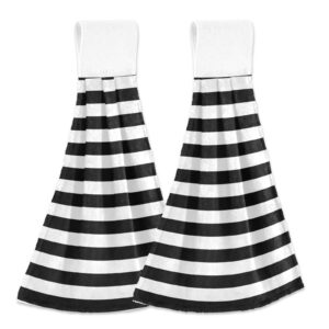 jstel striped dish towels for drying dishes,black white stripe kitchen cloth hanging dish towels absorbent hanging towel thick hand dry towel