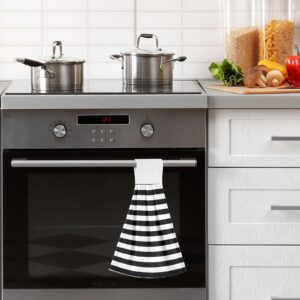 JSTEL Striped Dish Towels for Drying Dishes,Black White Stripe Kitchen Cloth Hanging Dish Towels Absorbent Hanging Towel Thick Hand Dry Towel