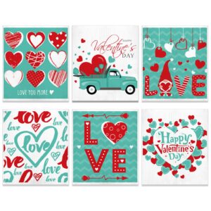 whaline valentine's day swedish kitchen dishcloth blue red dish towel truck love heart gnome prints valentine hand drying tea towel for wedding anniversary cooking baking, 6.7 x 7.7 in, 6pcs