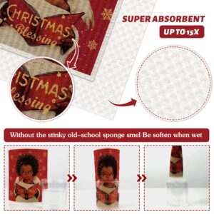 8 Pieces Christmas Swedish Dish Cloths African American Black Santa Angel Child Kitchen Dishcloth Sponge Cleaning Cloth Absorbent Dish Towels Soft Reusable Dish Cloths Washable Decorative Tea Towels