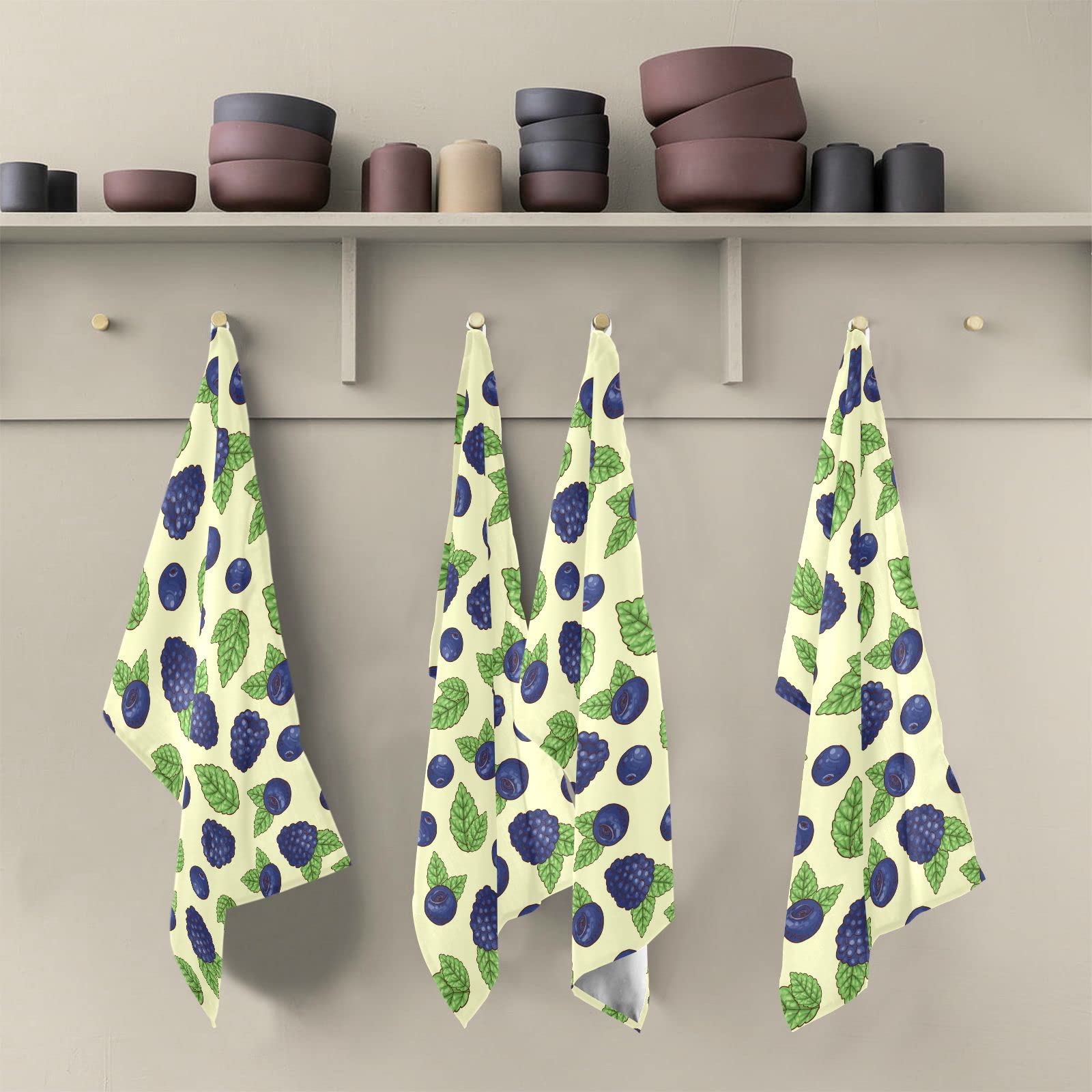 Summer Fruits Blueberry Kitchen Towel Set Fresh Grape Leaves Green Dish Towel Set of 1 Tea Towels Large 28''x18'' Multi-Purpose Washing Cloth Home Decorative Lint-Free Dishcloths for Restaurant Hous