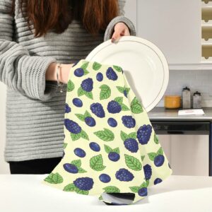 Summer Fruits Blueberry Kitchen Towel Set Fresh Grape Leaves Green Dish Towel Set of 1 Tea Towels Large 28''x18'' Multi-Purpose Washing Cloth Home Decorative Lint-Free Dishcloths for Restaurant Hous