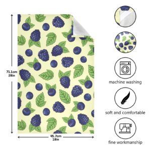 Summer Fruits Blueberry Kitchen Towel Set Fresh Grape Leaves Green Dish Towel Set of 1 Tea Towels Large 28''x18'' Multi-Purpose Washing Cloth Home Decorative Lint-Free Dishcloths for Restaurant Hous