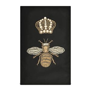 gold embroidery bee and gold black crown on dark seamless pattern set of 1 polyester kitchen dish towel, hemmed napkin terry towel, dishtowels dishcloths, hand bar tea towels with hanging loop