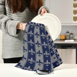 ALAZA Navy Blue and Gray Fleur De Lis Kitchen Towels Absorbent Dish Towels Soft Wash Clothes for Drying Dishes Cleaning Towels for Home Decorations Set of 6, 28 X 18 Inch