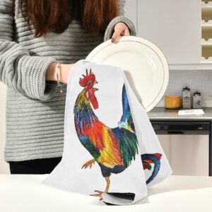 ALAZA Colorful Rooster White Kitchen Towels Dish Bar Tea Towel Dishcloths 1 Pack Super Absorbent Soft 18 x 28 inches