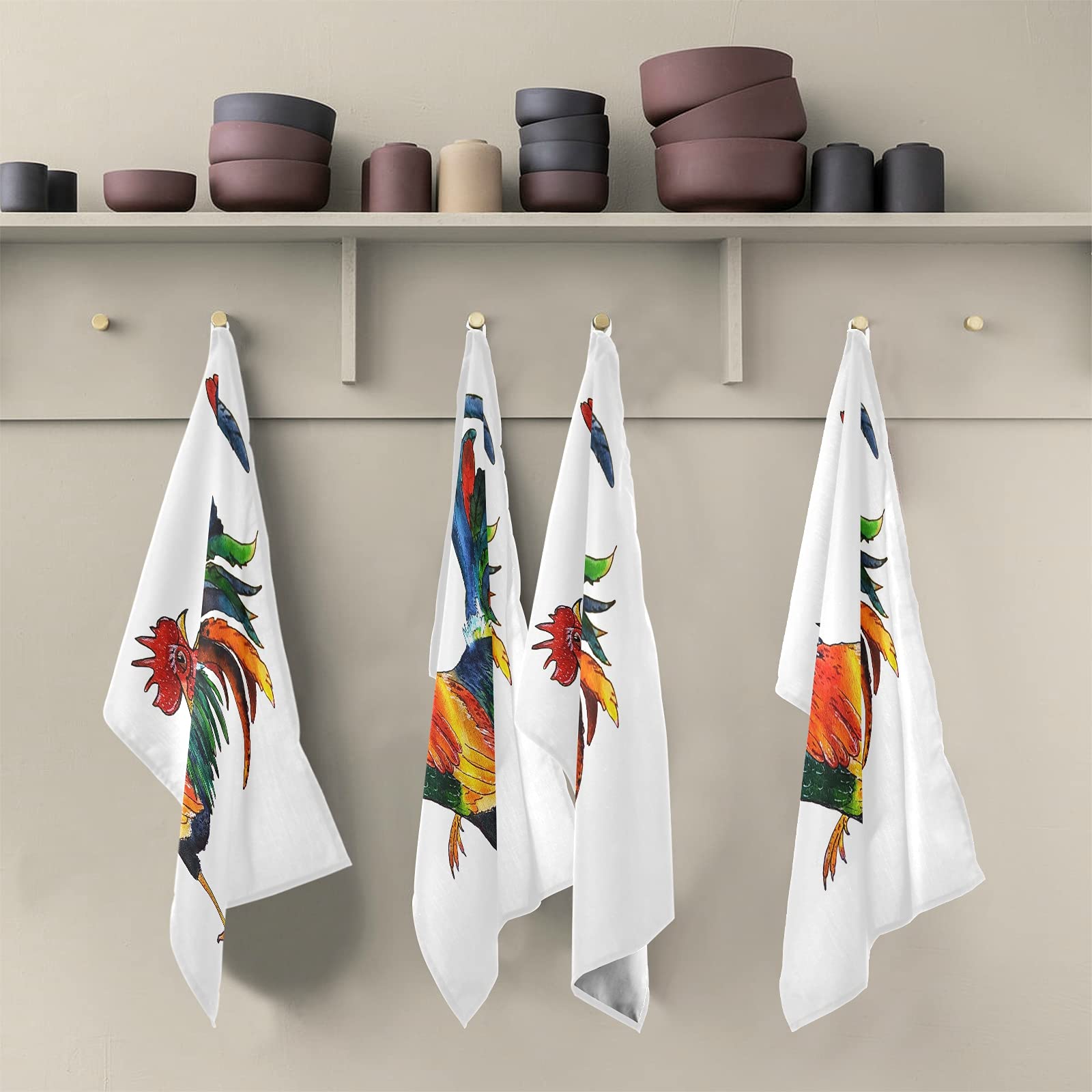 ALAZA Colorful Rooster White Kitchen Towels Dish Bar Tea Towel Dishcloths 1 Pack Super Absorbent Soft 18 x 28 inches