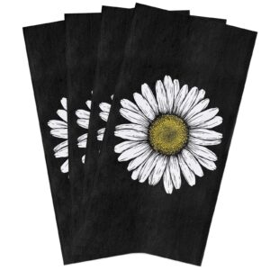 vintage daisy floral microfiber kitchen towels with hanging loop, super absorbent&machine washable dish towels hand towels for home kitchen bars, 18 x 28 inches, flowers farmhouse black white