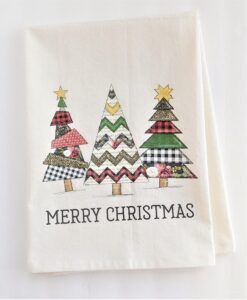 kitchen dish towel - merry christmas quilted trees flour sack towel natural color