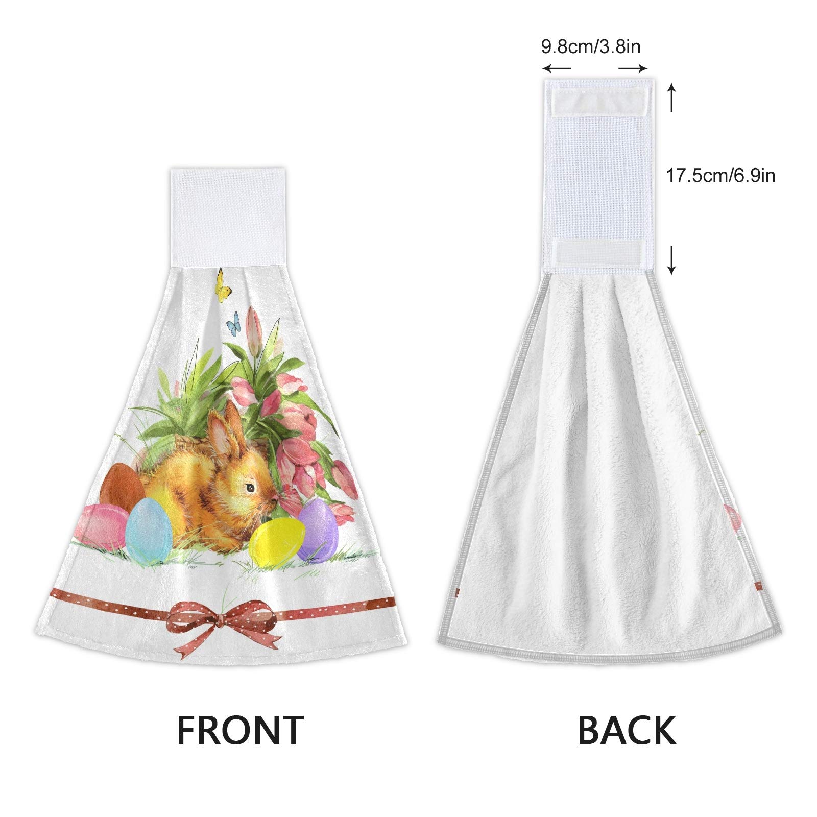 Easter Bunny Eggs Kitchen Hanging Towel 12 x 17 Inch Watercolor Butterfly Tulips Hand Tie Towels Set 2 Pcs Tea Bar Dish Cloths Dry Towel Soft Absorbent Durable for Bathroom Laundry Room Decor