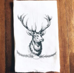 tea towel | a vintage woodland elk wreath | christmas | home decor dish towels