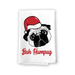 honey dew gifts, bah humpug, cotton flour sack towel, 27 x 27 inch, made in usa, christmas kitchen towels, holiday dog mom gifts, bathroom hand towel, pug christmas decorations, funny pug gifts