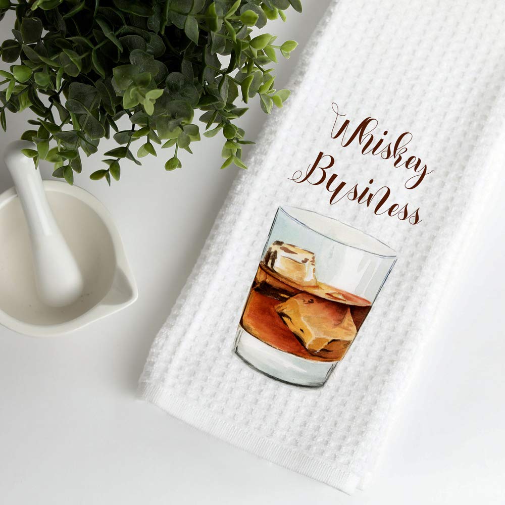 Whiskey Business Dish Towel Scotch Burbon Lovers Gift for Whiskey Lovers Dad Mom Grandpa Kitchen Decor Waffle Weave 16x24