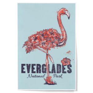 lantern press everglades national park, flamingo, flowers (12x18 art print, travel poster wall decor)