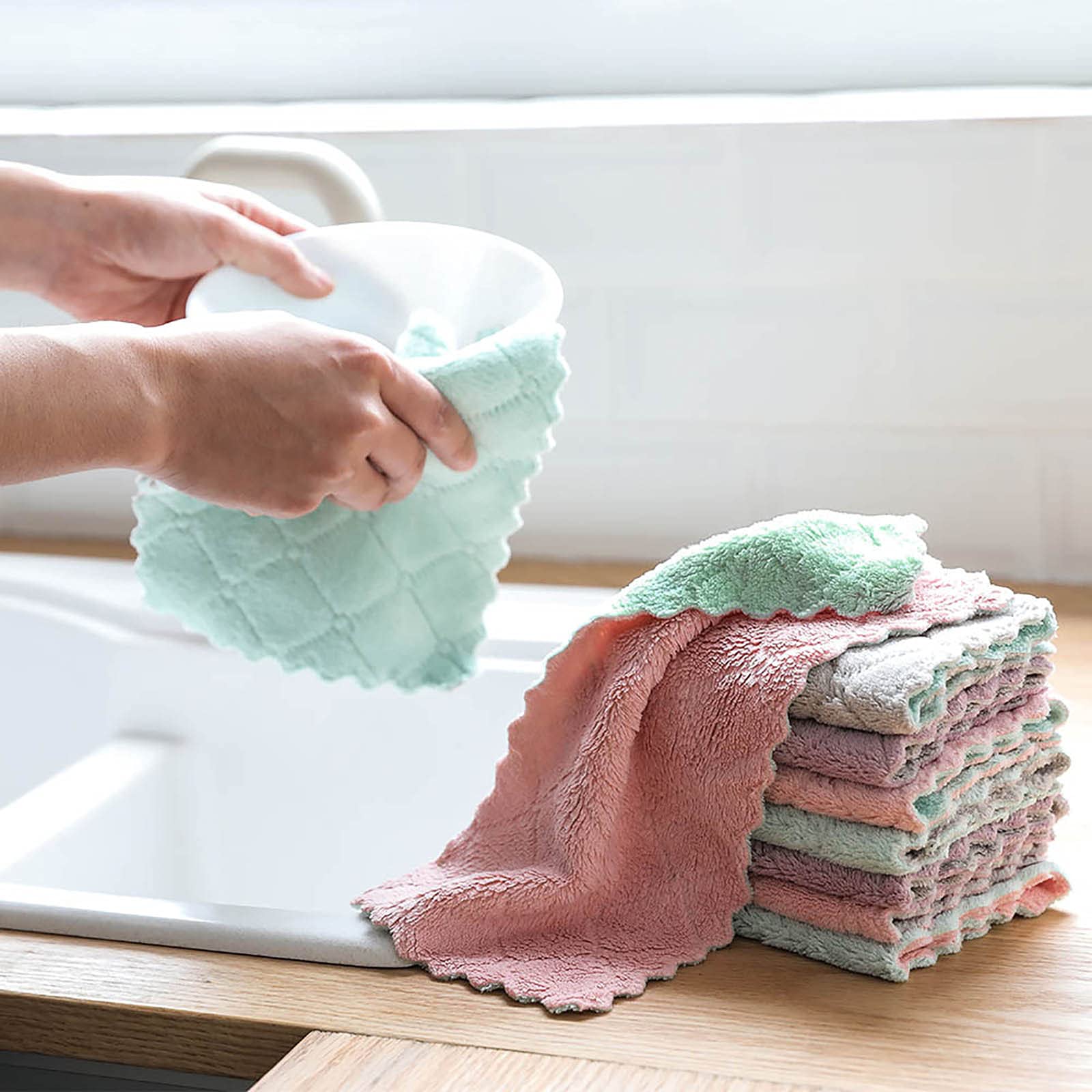 1 PC Kitchen Cloth Dish Towels Dishcloths, Super Absorbent Coral Velvet Dishtowels, Nonstick Oil Washable Fast Drying