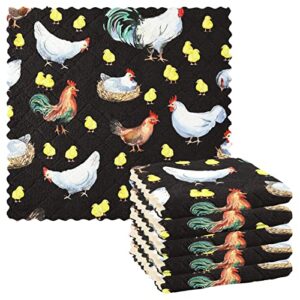 boenle dish towels set of 6, farm animals rooster hen eggs kitchen cloths drying dishes dishcloths cotton absorbent rags funny decorative